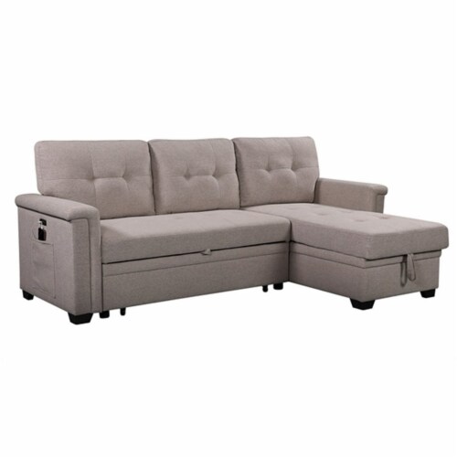 Reversible Sleeper Sofa USB Charger Storage Chaise in Gray - Lilola Home Perspective: front