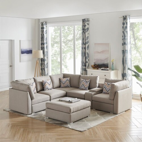 Amira Beige Fabric Reversible Sectional