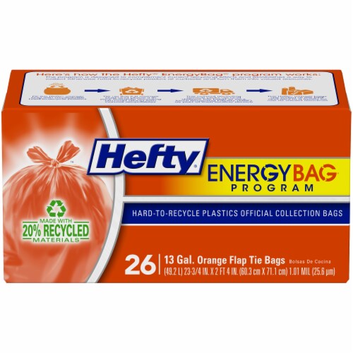 Hefty Energy Bag 13 Gallon Orange Flap Tie Bags 20 Ea