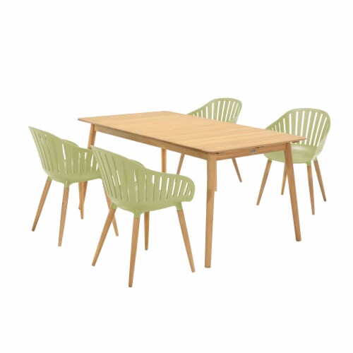 Nassau 5 piece Outdoor Dining Set in Natural Wood Finish Table and Sage