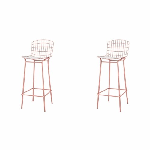 Madeline 41.73   Barstool, Set of 2 with Seat Cushion in Rose Pink Gold and White Perspective: front