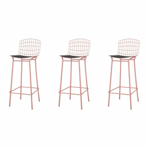 Madeline 41.73  Barstool, Set of 3 with Seat Cushion in Rose Pink Gold and Black Perspective: front