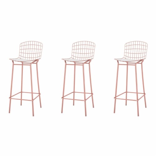 Madeline 41.73  Barstool, Set of 3 with Seat Cushion in Rose Pink Gold and White Perspective: front