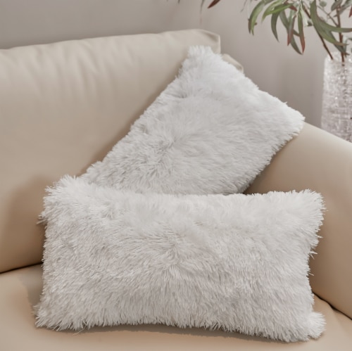 Cheer Collection Faux Fur Pillows - Decorative Throw Pillows for Couch &  Bed - Machine Washable - 20 x 20 - Grey (Set of 2)