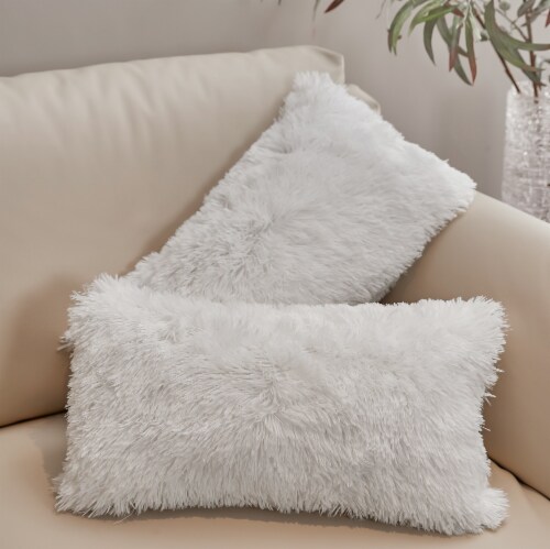 Cheer Collection Shaggy Long Hair Plush Faux Fur Lumbar Accent Pillows 12 x 20 Set of 2 1 Harris Teeter