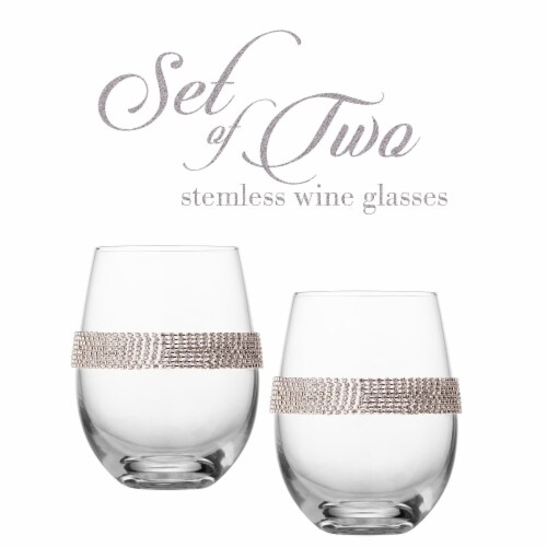 Berkware Stemless Wine Glasses with Silver Rhinestone Design, Set