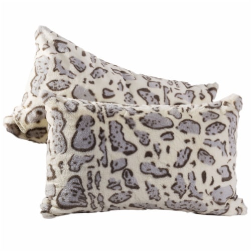 Cheer Collection Set of 2 Snow Leopard Print Soft Velvety Faux Fur