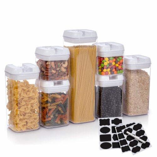 Cheer Collection Set of 7 Airtight Storage Containers plus Dry Erase Marker  and Labels, Gray, 1 - Kroger