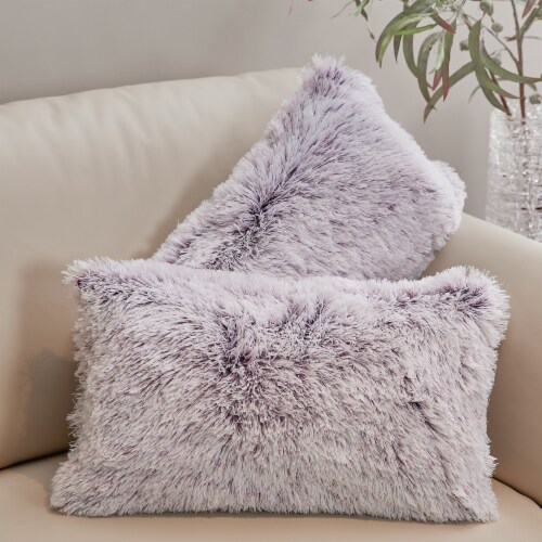 Cheer Collection Shaggy Long Hair Plush Faux Fur Lumbar Accent Pillows - 12  x 20 - Set of 2, 1 - Ralphs