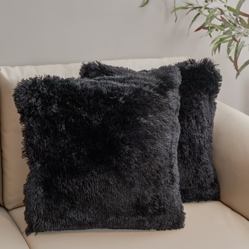 Cheer Collection Set of 2 Shaggy Long Hair Plush Faux Fur Accent Pillows -  18 x 18 inches, 1 - King Soopers