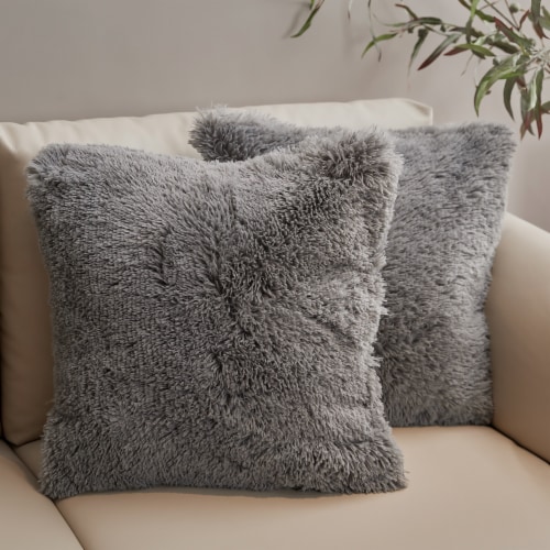 Cheer Collection Shaggy Long Hair Plush Faux Fur Accent Pillows - 20 x 20 inches - Set of 2 Perspective: front