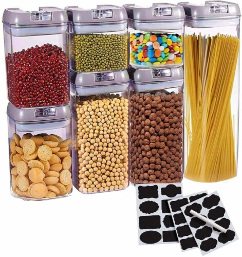 Cheer Collection Set of 7 Airtight Storage Containers plus Dry Erase Marker  and Labels, Gray, 1 - Kroger