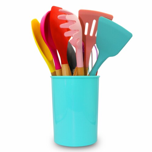 Cheer Collection 12 Piece Silicone Spatula Set with Wooden Handles