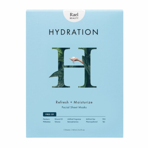 Rael Beuty Hydraton Refresh + Moisture Facial Sheet Masks 5 Count Perspective: front