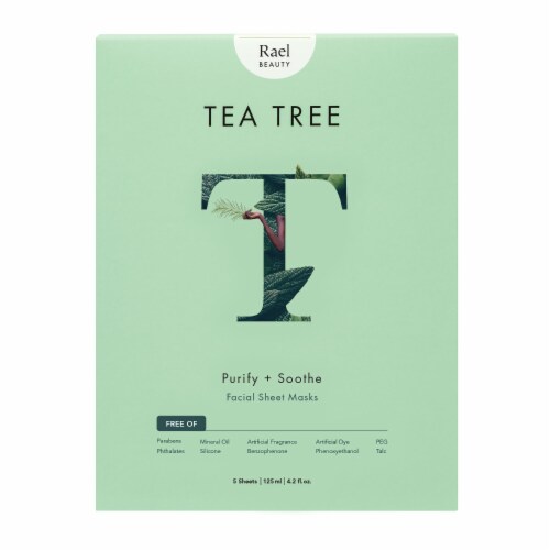 Rael Beauty Tea Tree Purify + Soothe Facial Sheet Masks 5 Count Perspective: front