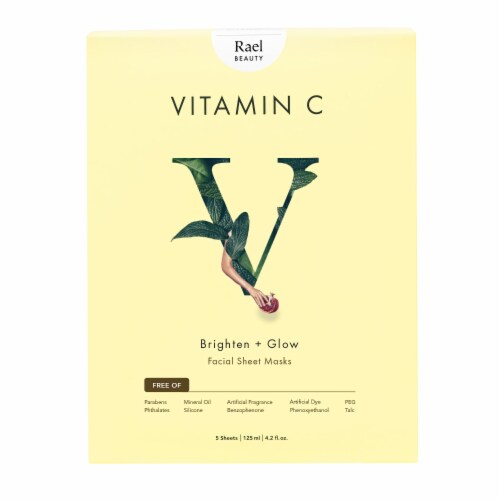 Rael Beauty Vitamin C Brighten + Glow Facial Sheet Masks 5 Count Perspective: front