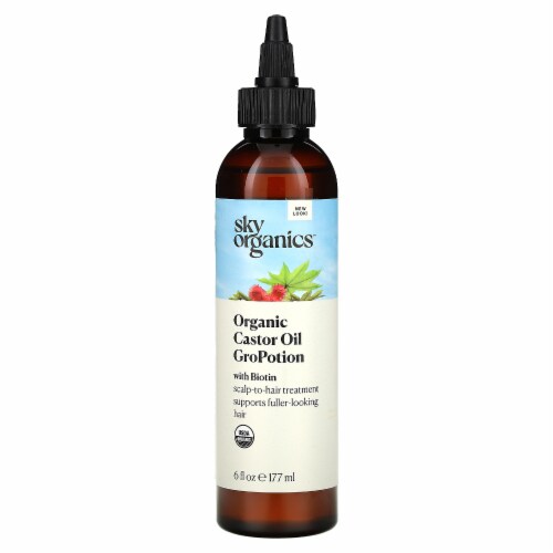 Sky Organics Organic Castor Oil GroPotion with Biotin - 6 fl oz (177 ml) Perspective: front