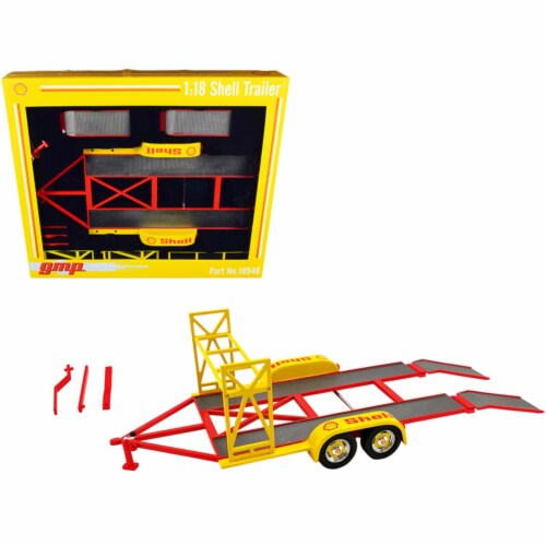 Tandem Car Trailer with Tire Rack \Shell Oil\ Yellow 1/18 Diecast