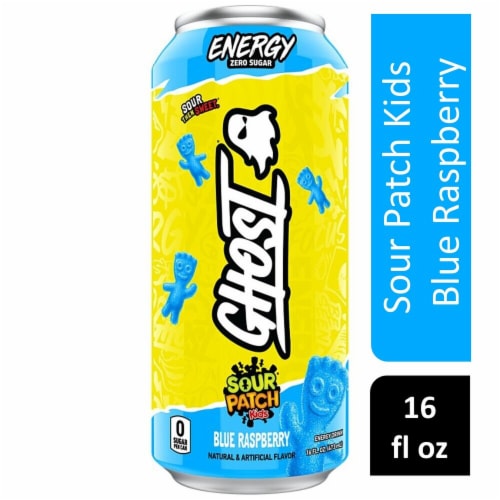 Ghost® Zero Sugar Sour Patch Kids Blue Raspberry Energy Drink Can Perspective: front