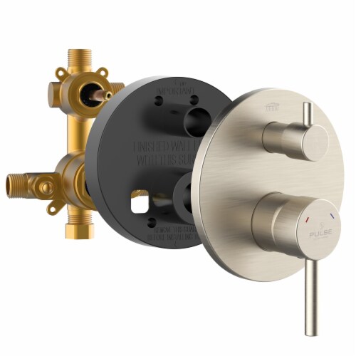 PULSE ShowerSpas Two Way TruTemp Pressure Balance Valve with Brushed Nickel Trim Kit Perspective: front