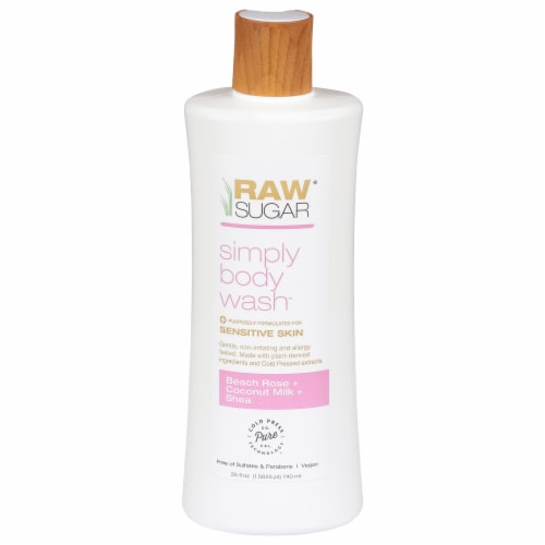 Raw Sugar® Sensitive Skin Beach Rose + Coconut Milk + Shea Simply Body Wash Perspective: front