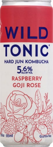Wild Tonic Raspberry Goji Rose Hard Jun Kombucha Perspective: front