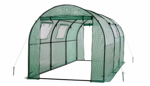 Ogrow Two Door Walk-In Tunnel Greenhouse With Ventilation Windows And Steel Frame Perspective: front