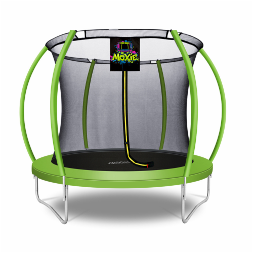 Moxie Pumpkin-Shaped Outdoor Trampoline with Top-Ring Frame Enclosure, 8 FT - Green Apple Perspective: front