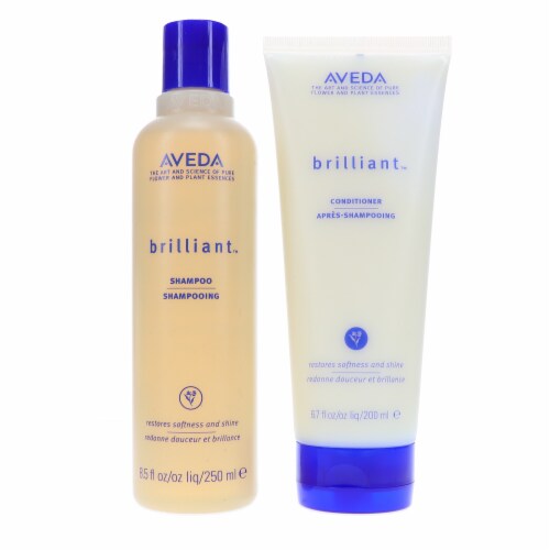 Aveda Brilliant Shampoo 8.5 oz & Brilliant Conditioner 6.7 oz Combo Pack Perspective: front