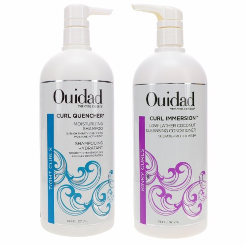 Ouidad Curl Quencher Moisturizing Shampoo 33.8oz & Curl Immersion Low-Lather Coconut Cleansin Perspective: front