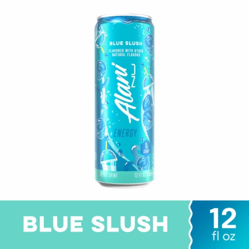 Alani Nu Blue Slush Energy Drink Can Perspective: front