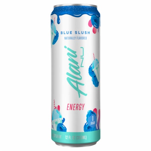 Alani Nu Blue Slush Sugar Free Energy Drink Can Perspective: front