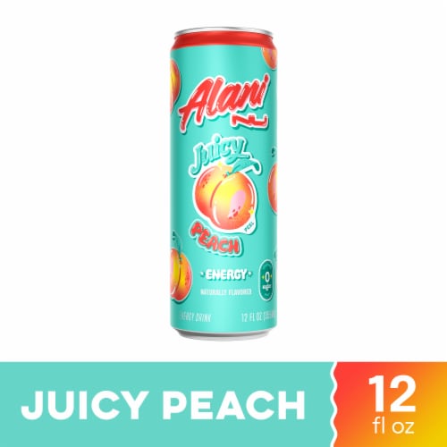 Alani NU Juicy Peach Energy Drink Can Perspective: front