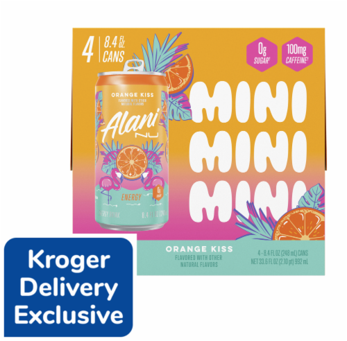 Alani NU Orange Kiss Energy Drink Multipack Cans Perspective: front