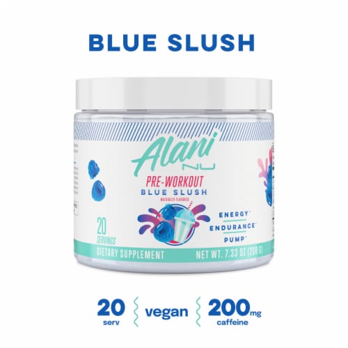 Alani Nu Blue Slush Pre-Workout Perspective: front