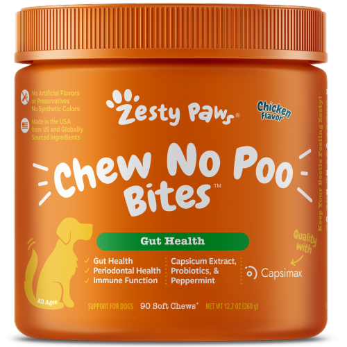 Zesty Paws® Chew No Poo Bites™ Gut Health Chicken Soft Chews Perspective: front
