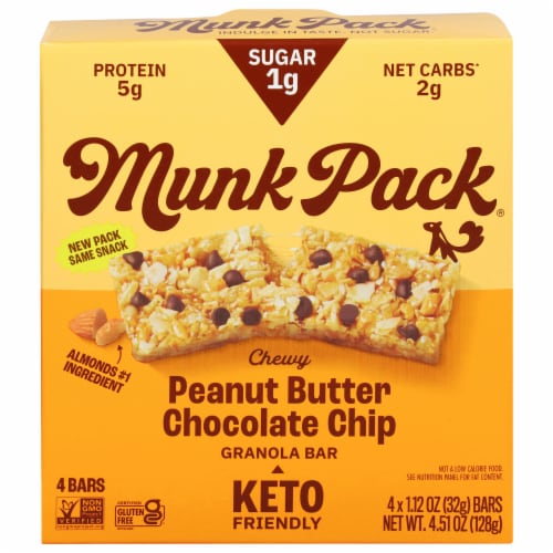 Munk Pack Peanut Butter Cocoa Chip Keto Nutrition Bars Perspective: front