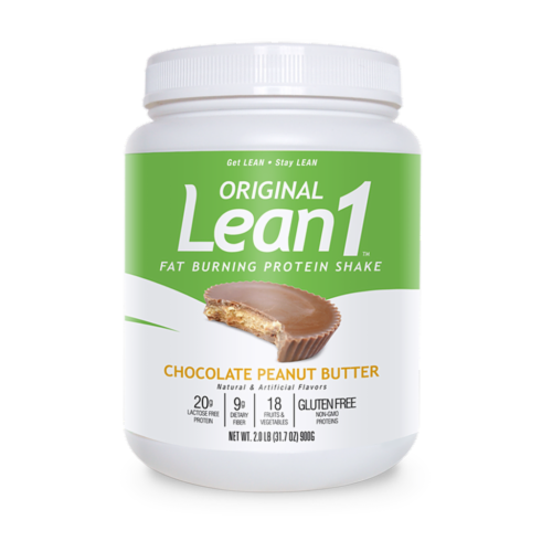 Nutrition53 Lean1 Original Chocolate Peanut Butter Fat Burning Protein Shake Perspective: front