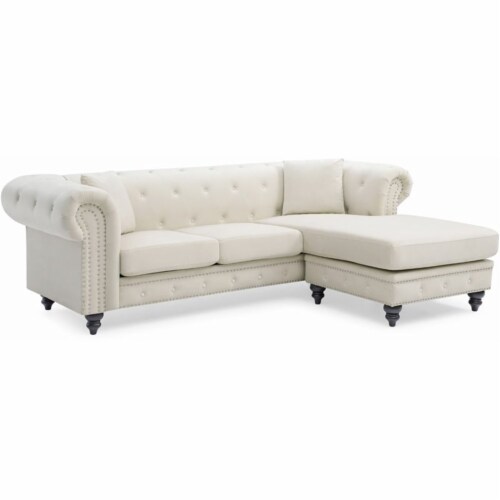 Glory Furniture Nola Velvet Sofa Chaise in Ivory Perspective: front