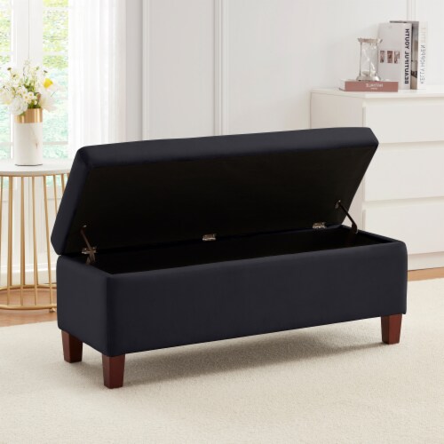 Hamilton Long Bench Storage Ottoman with Easy Lift Hinge Lid Velvet Black 40 L x 15 W x 16 H King Soopers