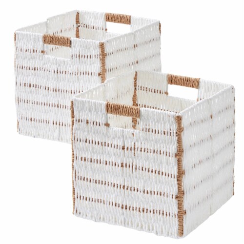 2 Pack Foldable Paper Wicker Storage Shelf Basket Cube Bin with Handles 10.5 L x 10.5 W x 10.5 H Pick n Save