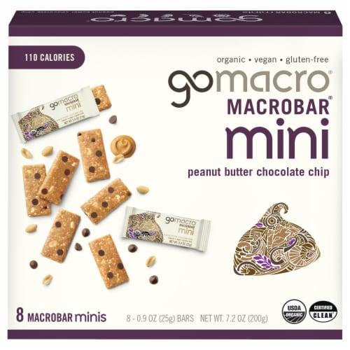 GoMacro® Peanut Butter Chocolate Chip Mini Protein Bars Perspective: front