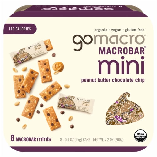 Gomacro® Peanut Butter Chocolate Chip Mini Protein Bar Perspective: front