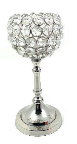 Vibhsa Round Crystal Candle Holder - Silver Perspective: front