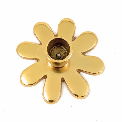 Vibhsa Taper Candlestick Holder Flower Dish - Gold Perspective: front
