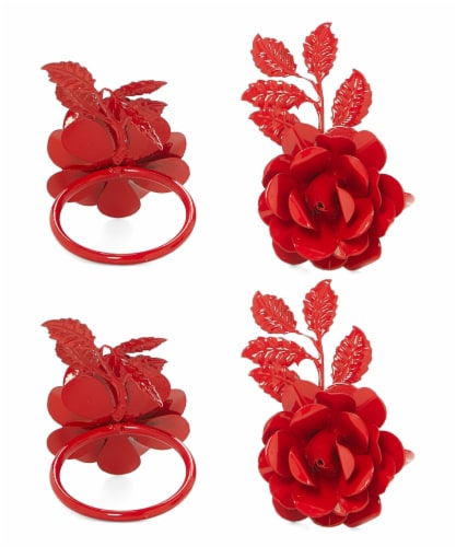 Vibhsa Rose Napkin Rings 12 Pack - Red Perspective: front