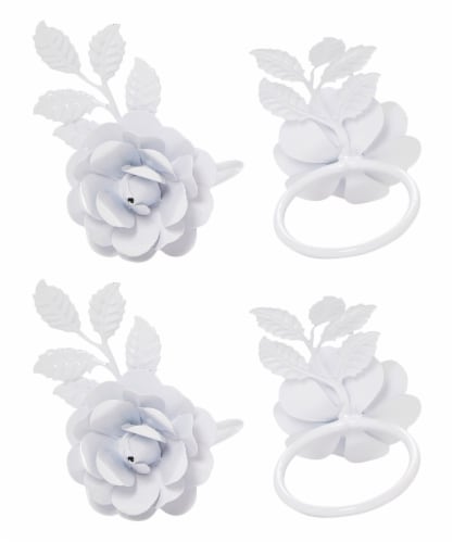 Vibhsa Rose Napkin Rings 12 Pack - White Perspective: front