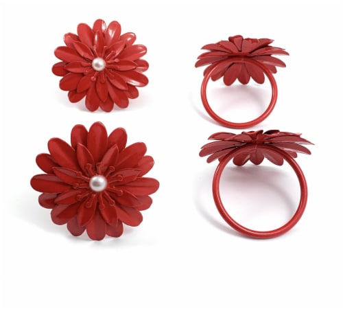 Vibhsa Flower Napkin Rings Set - Red Pearl Perspective: front