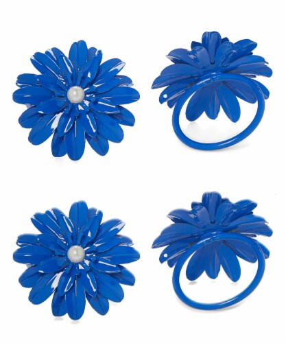 Vibhsa Flower Napkin Rings Set - Blue Pearl Perspective: front