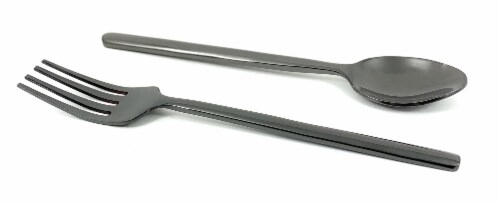 Vibhsa Stainless Steel Appetizer Forks and Dessert Spoons Set - Glossy Black Perspective: front